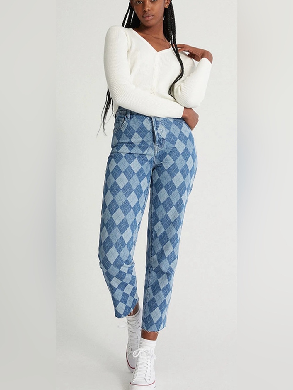 PACSUN Woman’s 25 Checkerboard High-Rise Straight Jeans Raw Hems Like New